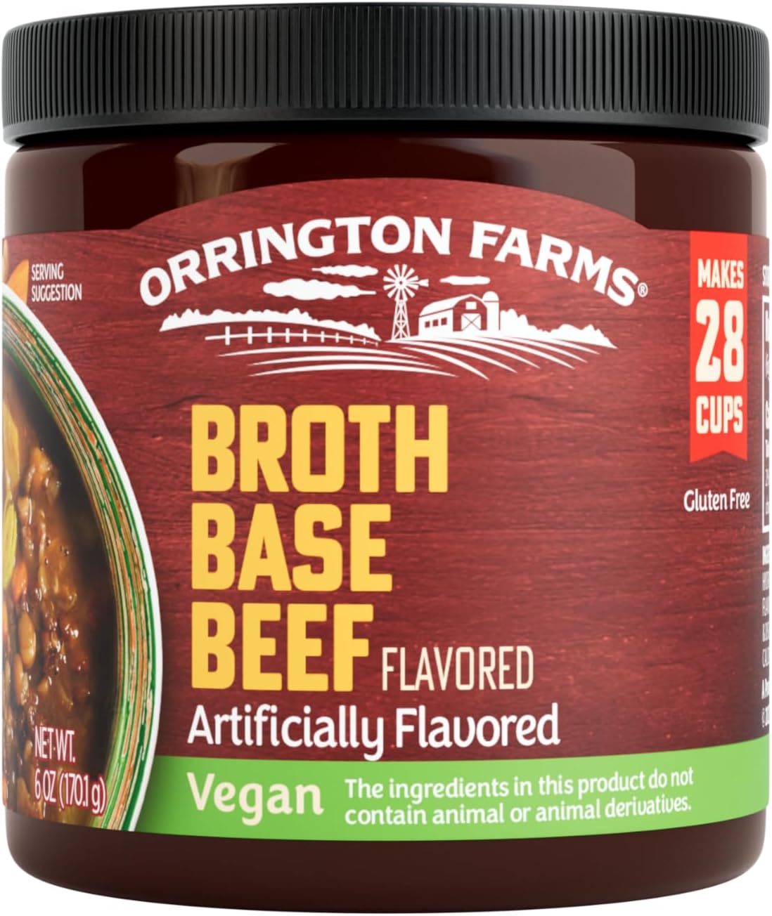 Vegan Beef Flavored Broth Base, Bring Flavor to Your Favorite Soups & Stews, Gluten Free, Vegetarian Friendly, Easy-to-Use, 6oz Jar