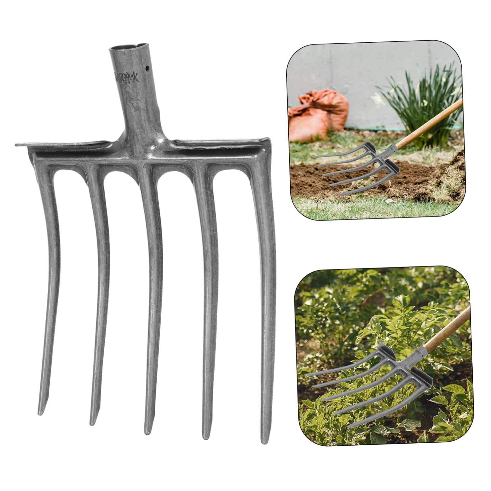 SOIMISS Forca Agricola in Acciaio a 5 Denti Per Giardinaggio e Preparazione Terreno, Testa Di Ricambio Robusta Per Allentare e Rivoltare Suolo, Utensile Manuale Per Orto e Azienda Agricola