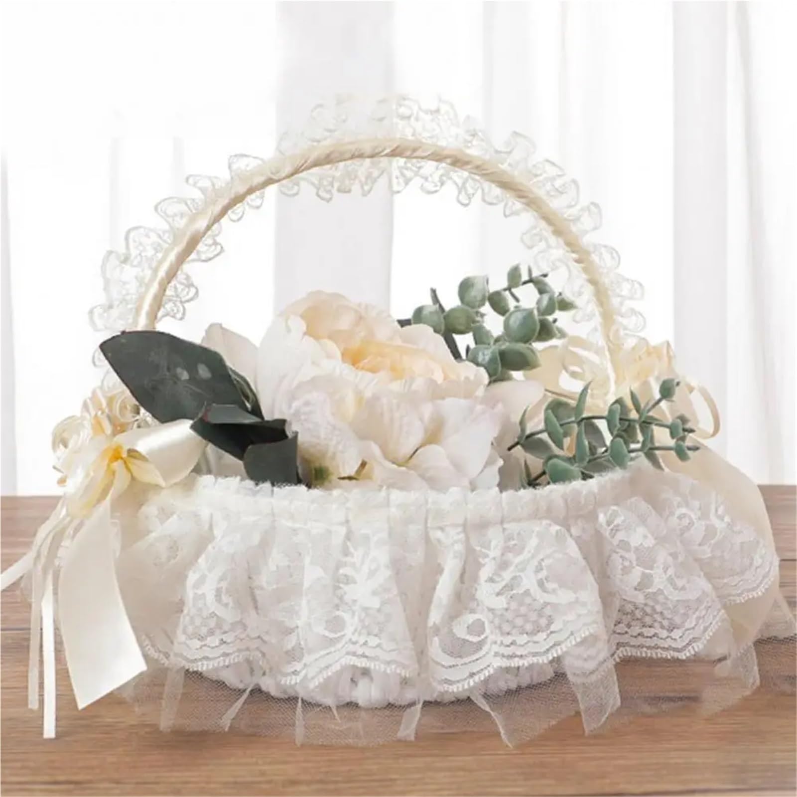 Körbe Für Blumenmädchen Hochzeit Blumenkorb Mädchen Korb Seide Hochzeitskorb Braut/Kinder Handgehaltene Hochzeitszeremonie Partydekorationen(Beige)