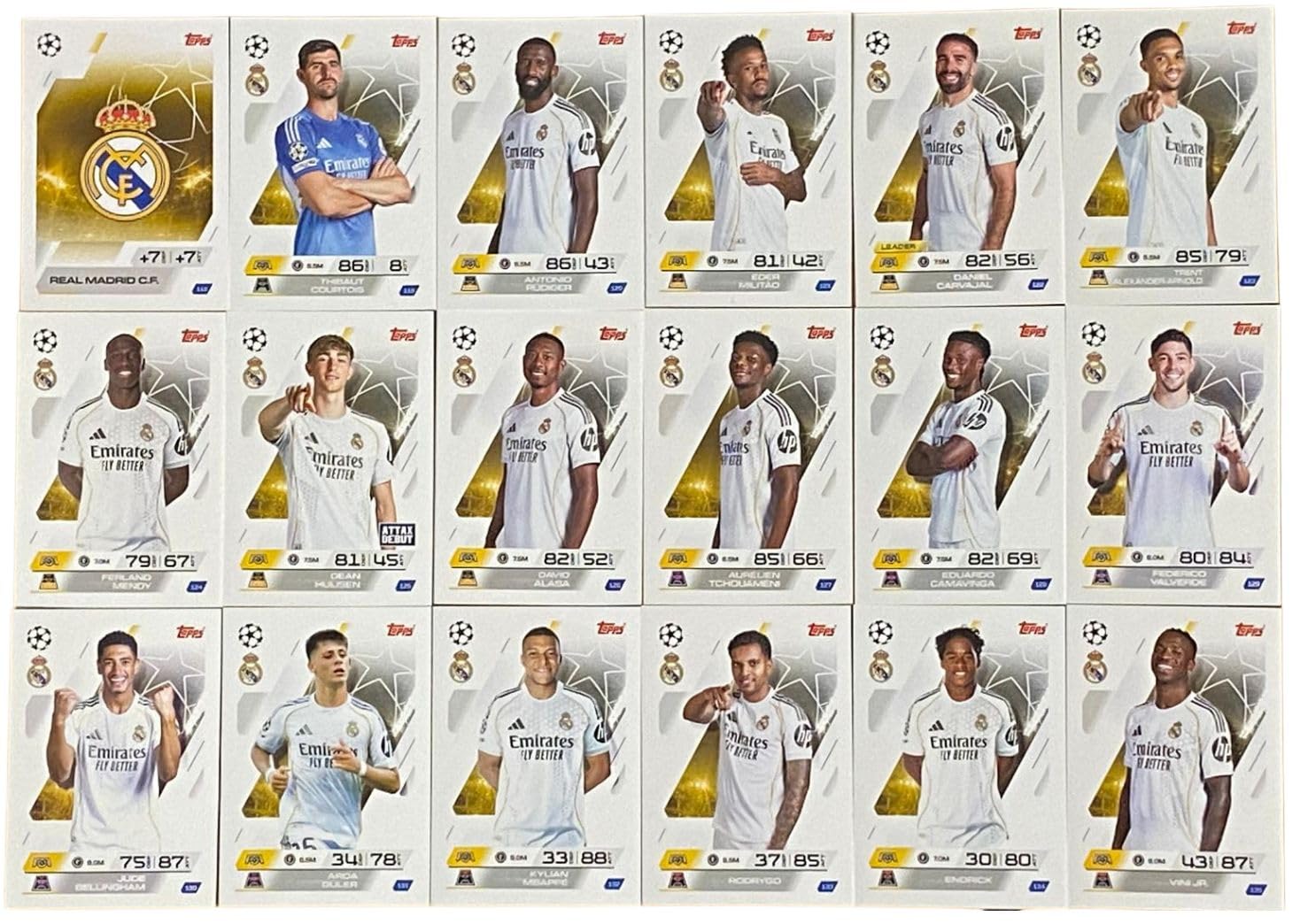 Match Attax 2025 2026 Full 18 Card Real Madrid Trading Card Set