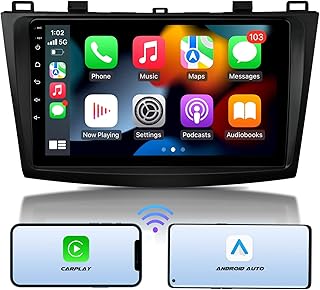 Android 10 Car Stereo, CarPlay & Android Auto Car Stereo Receiver, 9 Inch Din Car Radio Compatible with Mazda 3 (2010-2013), Built-in DSP/IPS Display, Support Custom UI/Bluetooth 5.0-Q63SE