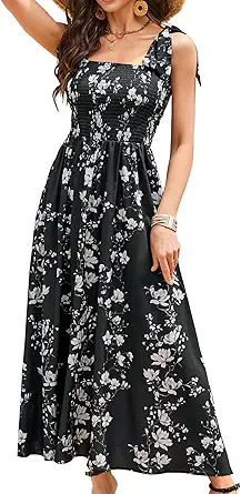 BROVAVE Women Summer Floral Dress: Casual Square Neck Flowy Boho Beach Midi Sundress Sleeveless T...