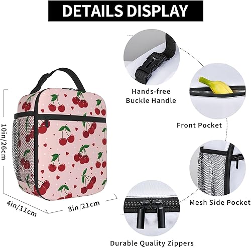 Miniatura 3 de Lonchera aislada duradera, bolsa de almuerzo reutilizable para adultos para hombres y mujeres, perfecta para picnic de trabajo, cereza