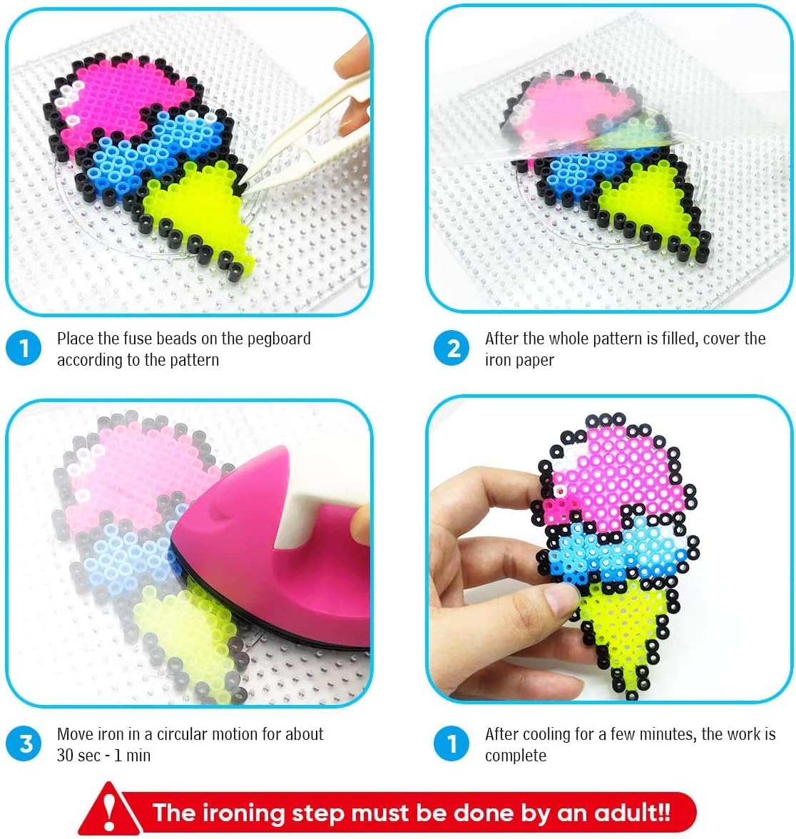 4pcs - 2.6mm Mini Fuse Beads Boards, Large Clear Pegboards Kits, with Gift 4 Lroning Paper (4) - Image 4