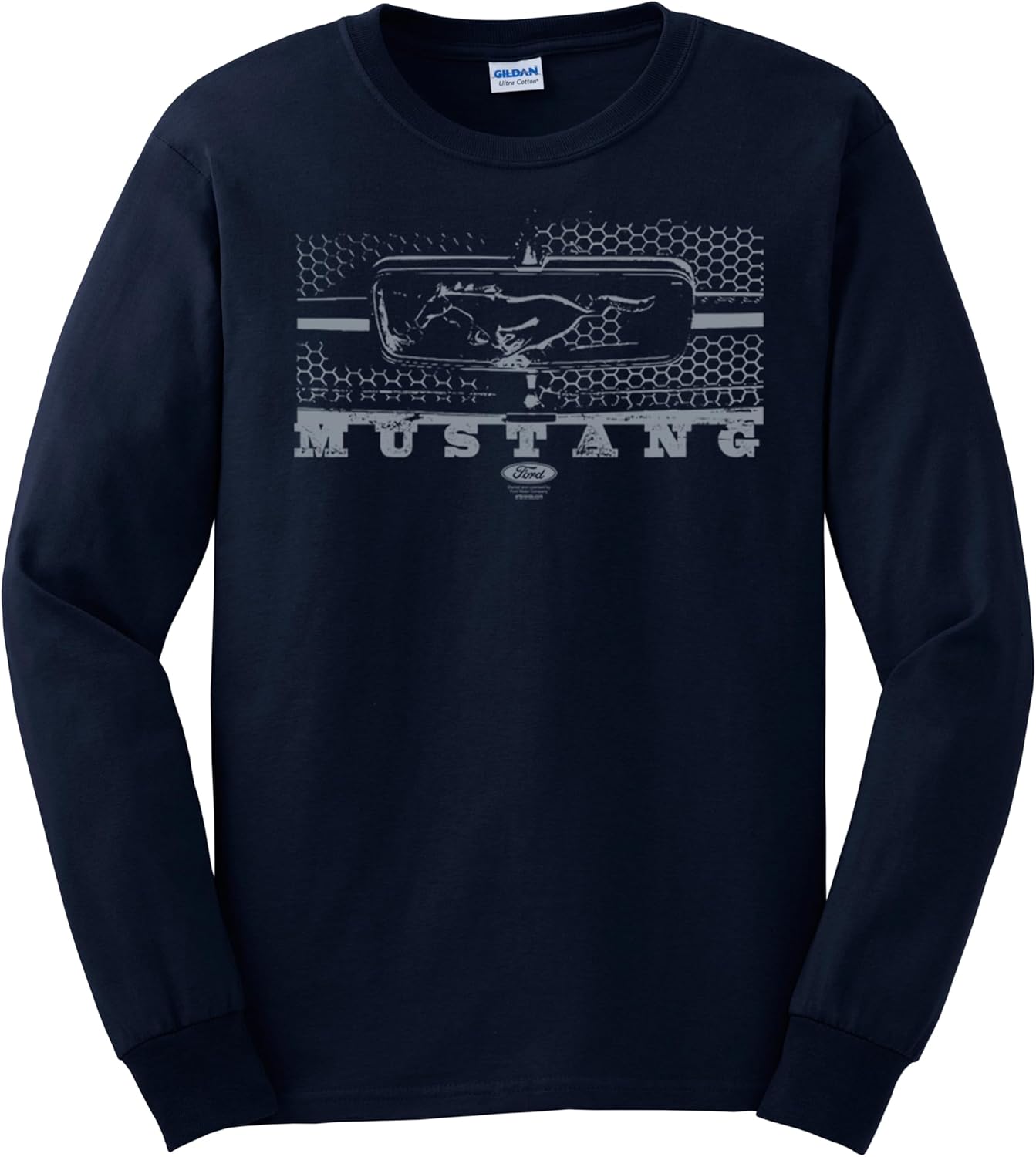 Ford Mustang Grill Legend Honeycomb Grill and Pony Emblem Classic Racing Performance Race Muscle Car T-shirt Long Sleeve T-shirt-Navy-XL