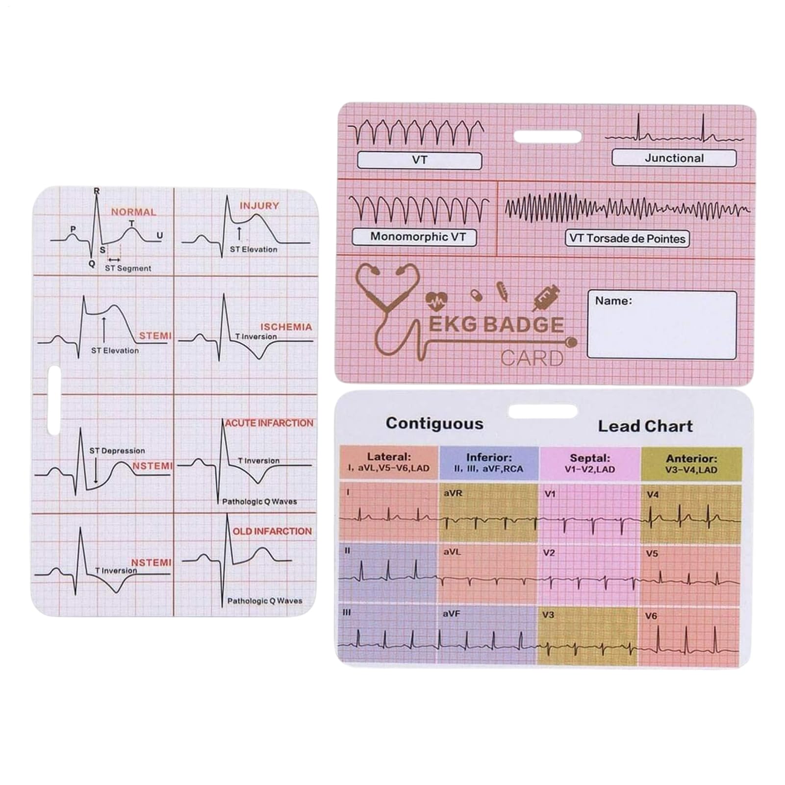 EKG - Libro di interpretazione ECG, cartellino tascabile, set da 3 pezzi, per clinica, telemetria, lavoro di emergenza