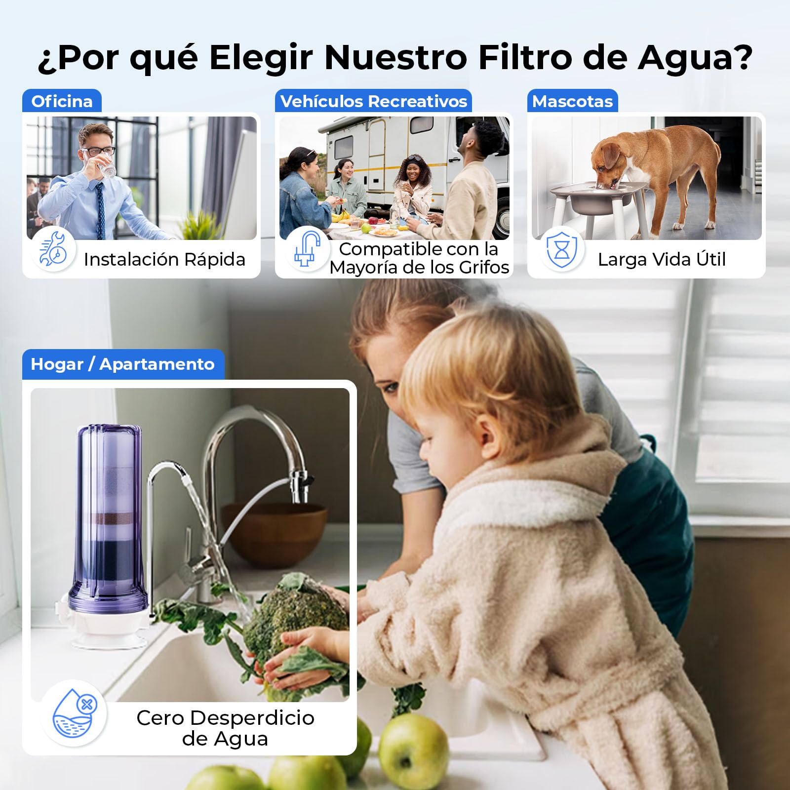 iSpring CT10-CL Filtro de Agua para Grifo Multietapa de Encimera | Sistema de Filtrado Multietapa, Adaptador Versátil para Grifo, Filtro de Agua Potable, Fácil Instalación
