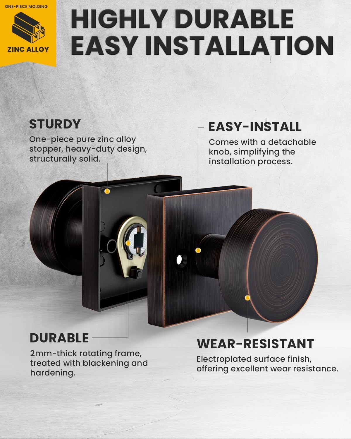 Goldenwarm Oil Rubbed Bronze Dummy Door Knobs for Interior Doors, Zinc Alloy Bronze Door Knobs for Closet & Double Door, Non-Turning Decorative Knobs, Easy Installation - 2 Pack(4 Pieces)