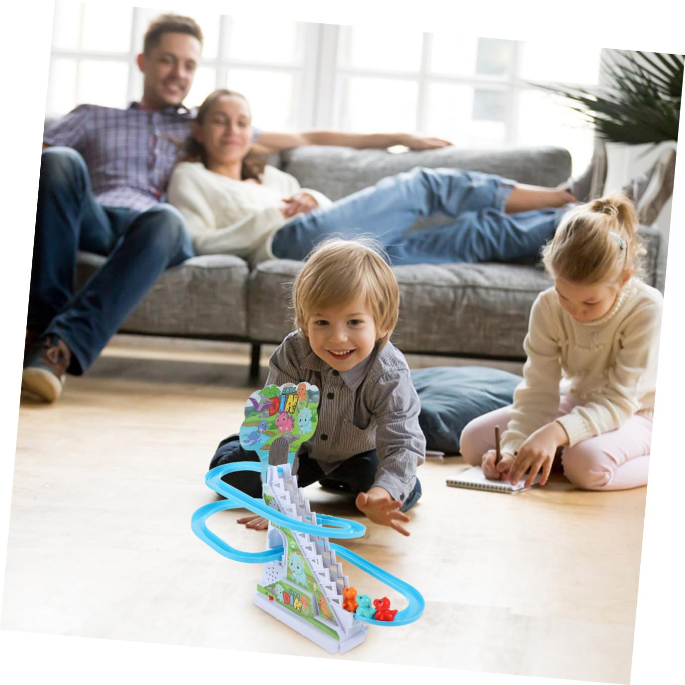 GALPADA Giocattolo Dinosauro su Pista Elettrico in Plastica Argento | Resistente All’usura e Inodore, per Bambini, Coordina Mano-occhio e Abilità Manuali