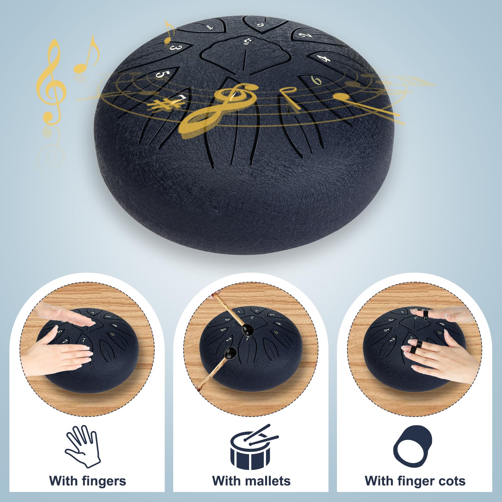 Steel Tongue Drum,Tamburo del Handpan,6 Pollici 11 Note Do Maggiore Accordato Tamburi in Acciaio,Strumento a Percussione Tamburo,con Bacchette per Tamburi Note Sticks per Yoga Sound Healing