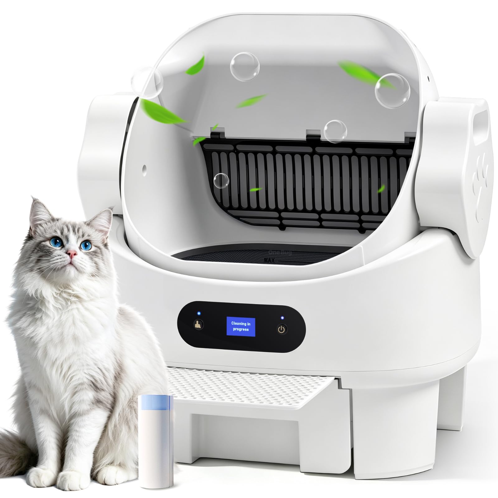 Self Cleaning Open Top Automatic Multiple Cat Litter Box, White