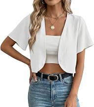 GRECERELLE Women's Summer Lightweight Cropped Cardigan Shrug | Short Sleeve Casual Bolero Shrugs, Open Front Cover Ups for Dresses, V Neck Trendy Layering Tops