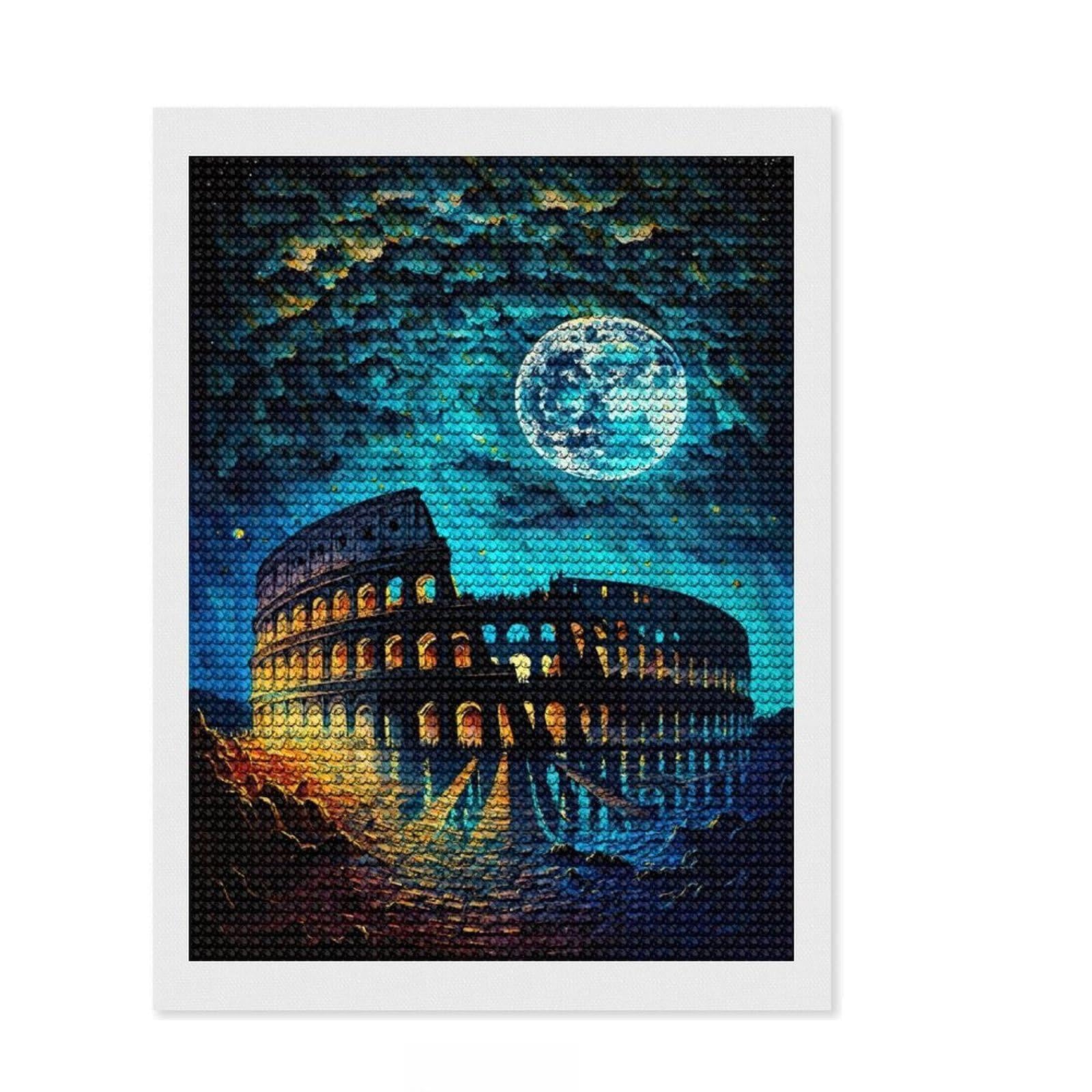 Junmoney Colosseum of Rome Painting DIY Diamond Art Canvas Kit 12"x16", Gift Idea, Relaxing DIY, Full Kit Included, Relaxing Handmade Project
