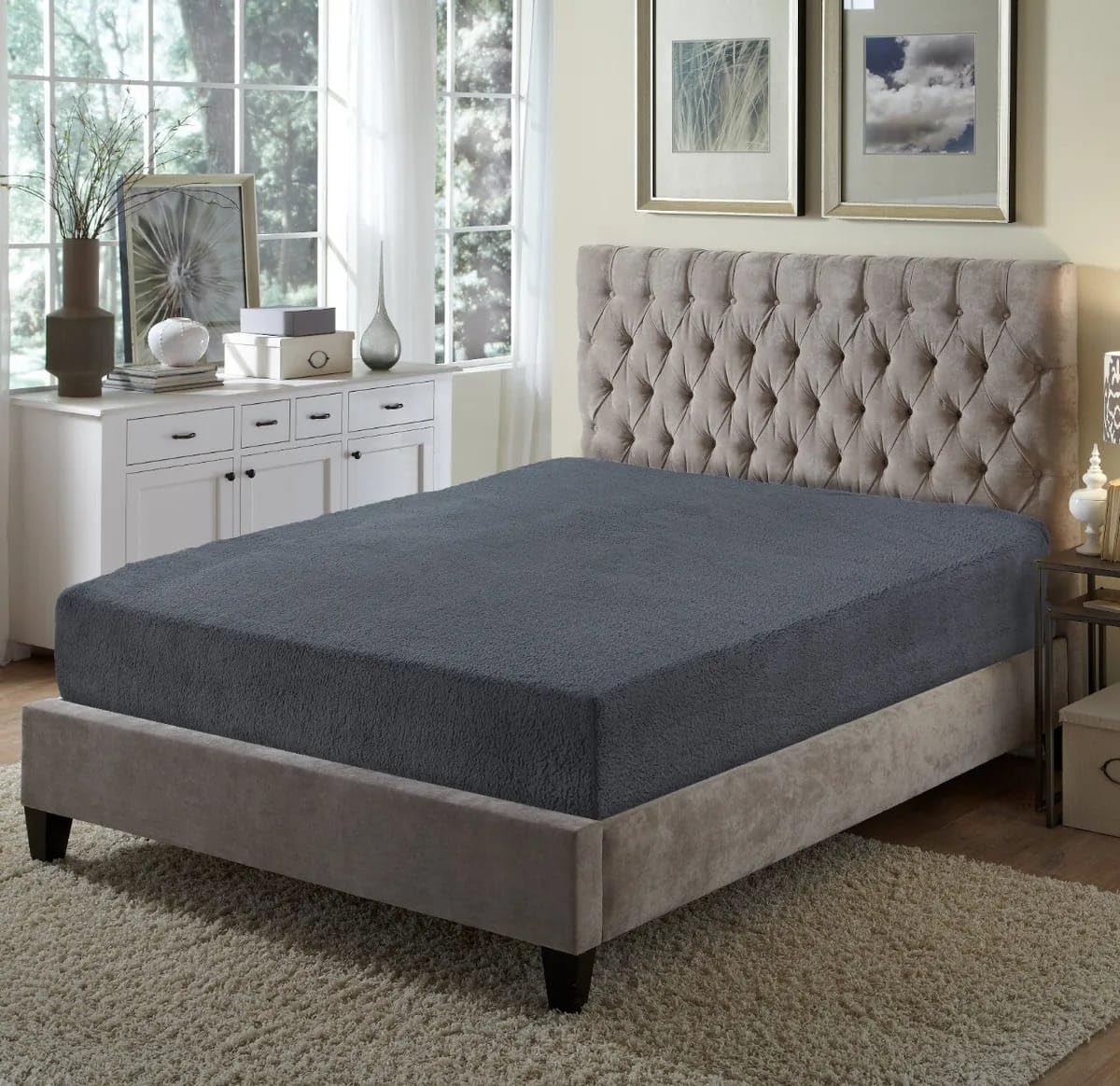 Brit Diamonds Extra Deep 30cm / 12'' Teddy Bear Coral Fleece Fitted Sheet Thermal Warm Charcoal Silver Bed Cover Sheets Single Double King Super Size (Charcoal, Super King)