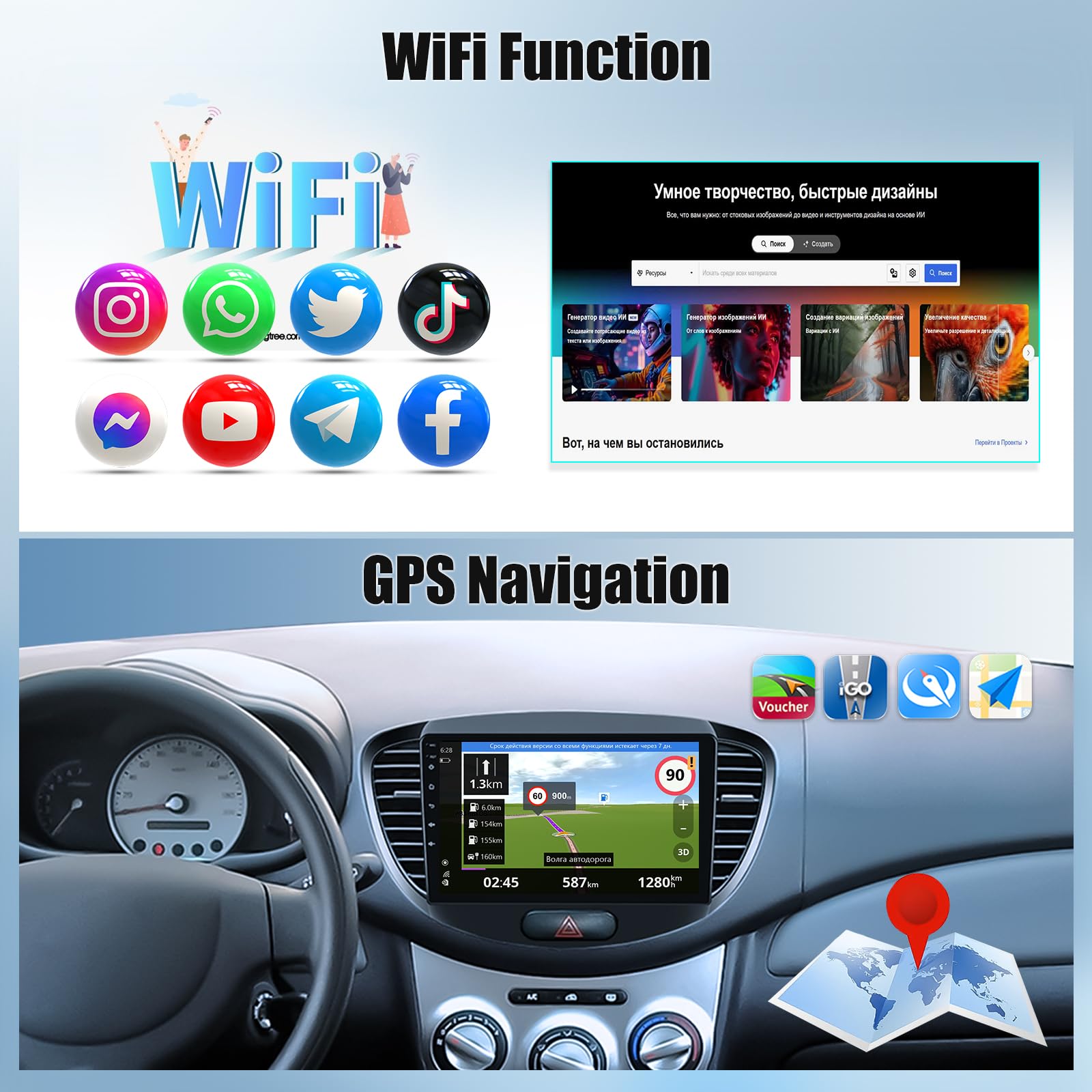 OiLiehu 4+64G Android 13 Autoradio für Hyundai i10 2007-2013 Doppel Din Radio Carplay Android Auto Autoradio Mit Bildschirm 9 Zoll mit Mirror Link Bluetooth FM RDS GPS WiFi SWC EQ+Rückfahrkamera