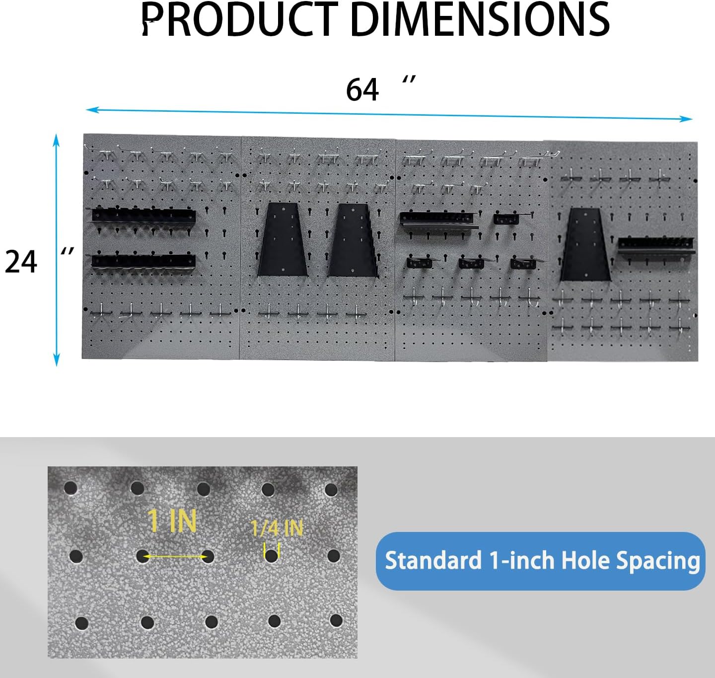 Metal Pegboard Wall Organizer 4 Packs Pegboard with115 PCS Hooks Grey Pegboard Tool Organizer Kit for Garage Workshop