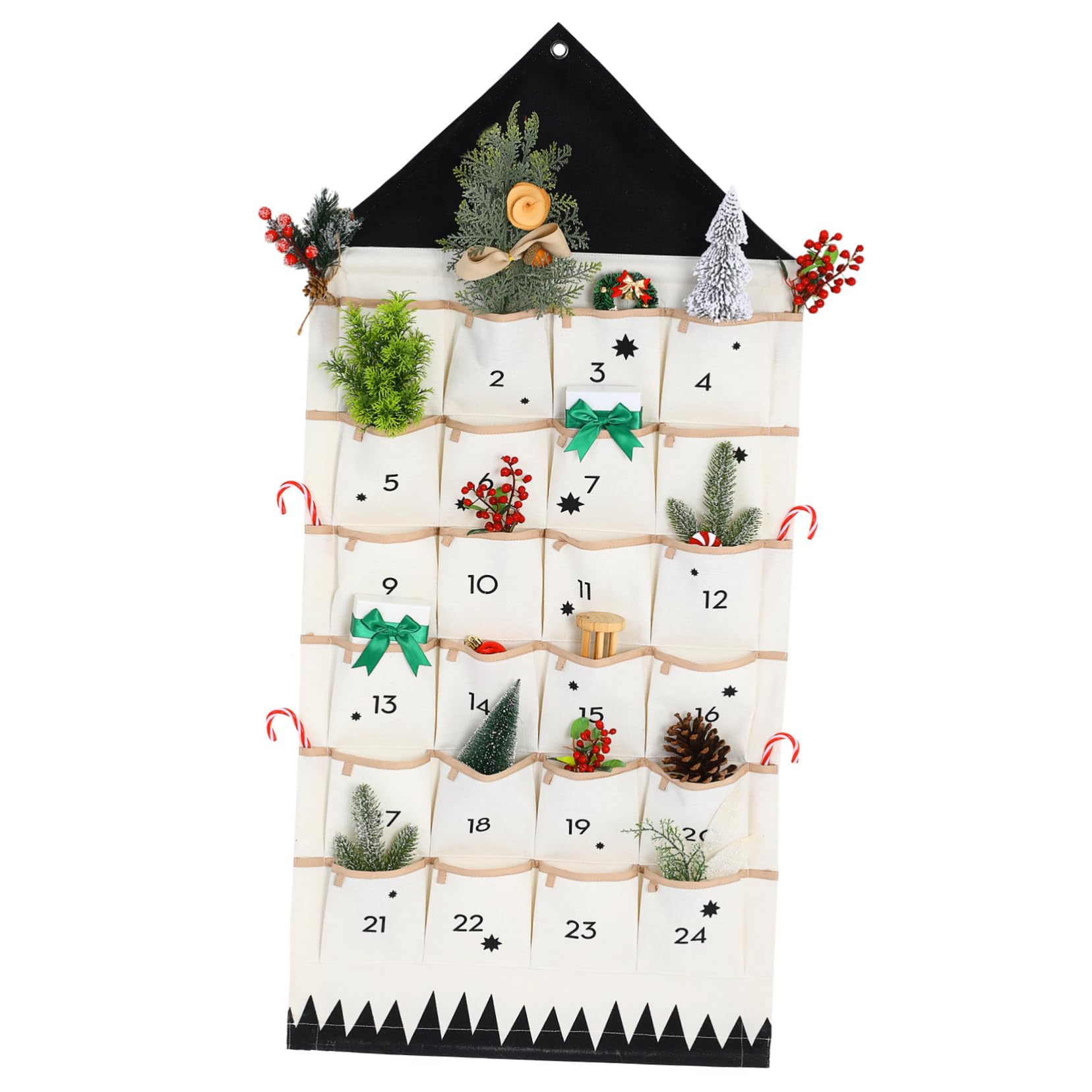 Tofficu Weihnachtskalender Wandtasche Baumwolle Mehrfach Taschen Aufbewahrung Zum Ordnen Von Kleinigkeiten Mit Großer Kapazität