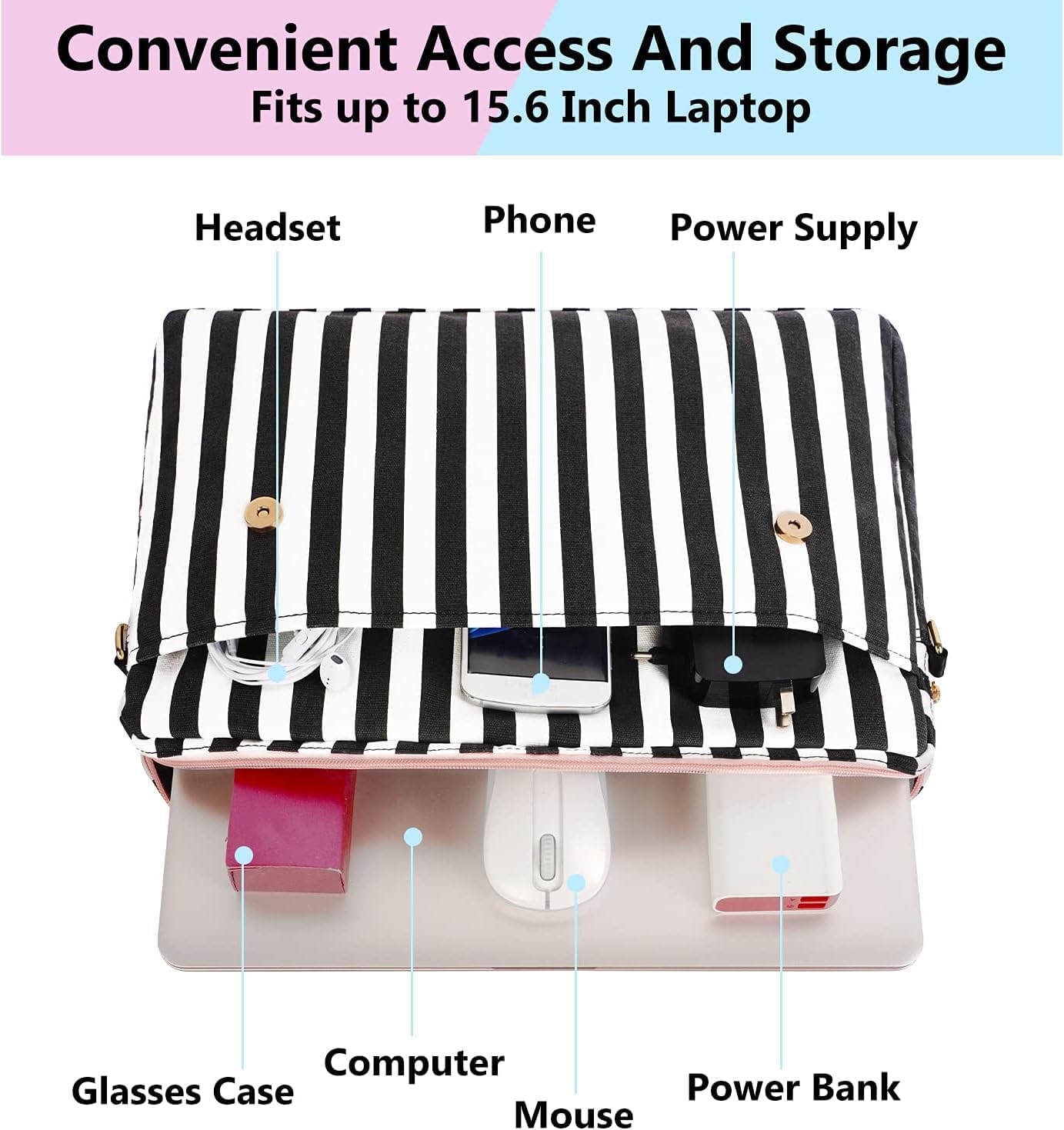 MATEIN Laptop Bag for Women, 15.6 inch Slim Computer Briefcase Sleeve Case, Lightweight Cute Girly Messenger Shoulder Carrying Work Tote Bag with Rfid Pocket, Sister Gifts for School Girl Office, Pink - Image 5