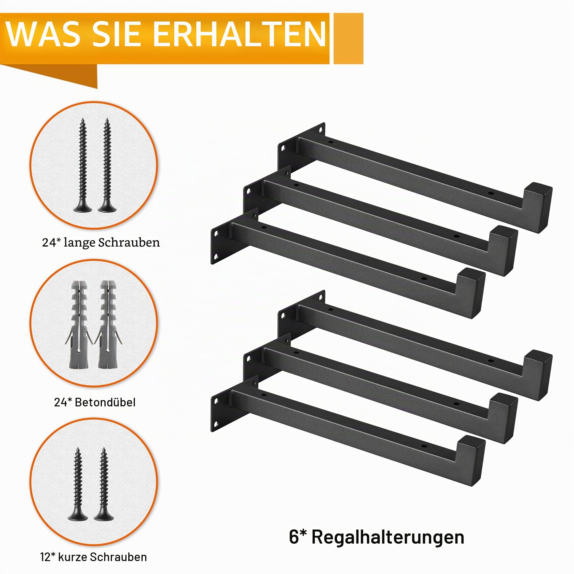 Ezydecor, Regalhalterung, 33 cm, Schwarz, wandmontierte Industrie-Regalträger, Metallregalstützen mit Kante (6er-Pack)