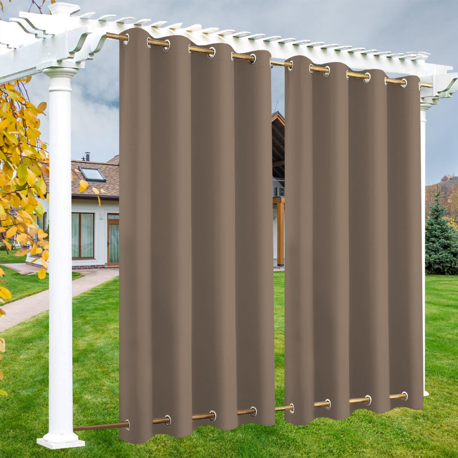 LSDINDF Outdoor Curtains Waterproof, 1 Panel Outdoor Curtain with Top & Bottom Grommets, Privacy and Sun Protection for Pergola, Gazebo, Patio, Porch and Poolside - W 108" x L 85"