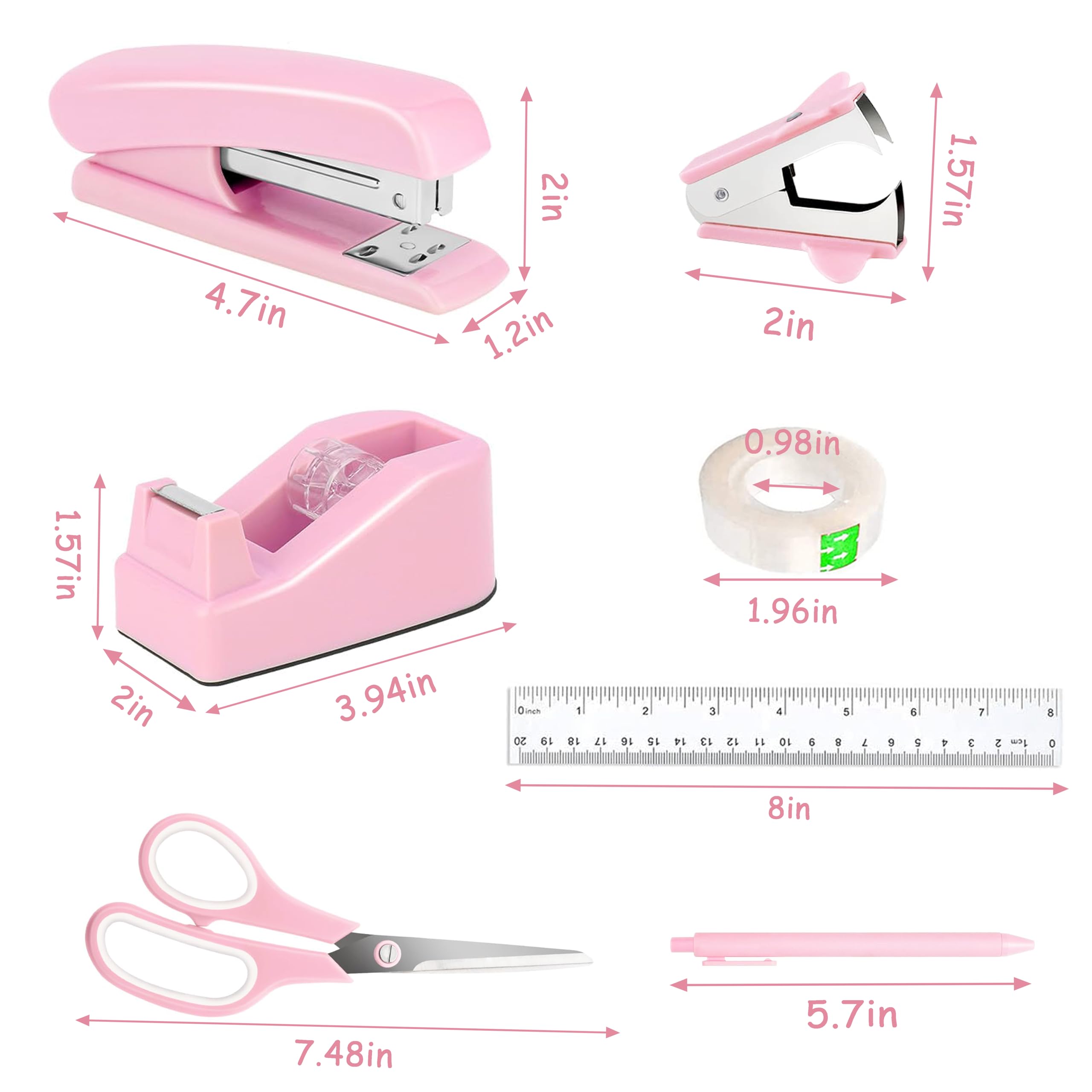 Dimonluce Schreibtisch-Organizer und Zubehör, 10-teiliges Set mit 360 Grad drehbarem Stifthalter, Klebebandspender, Hefter, 1000 Heftklammern, Klammerentferner, Clips, Lineal, Schere, Klebeband