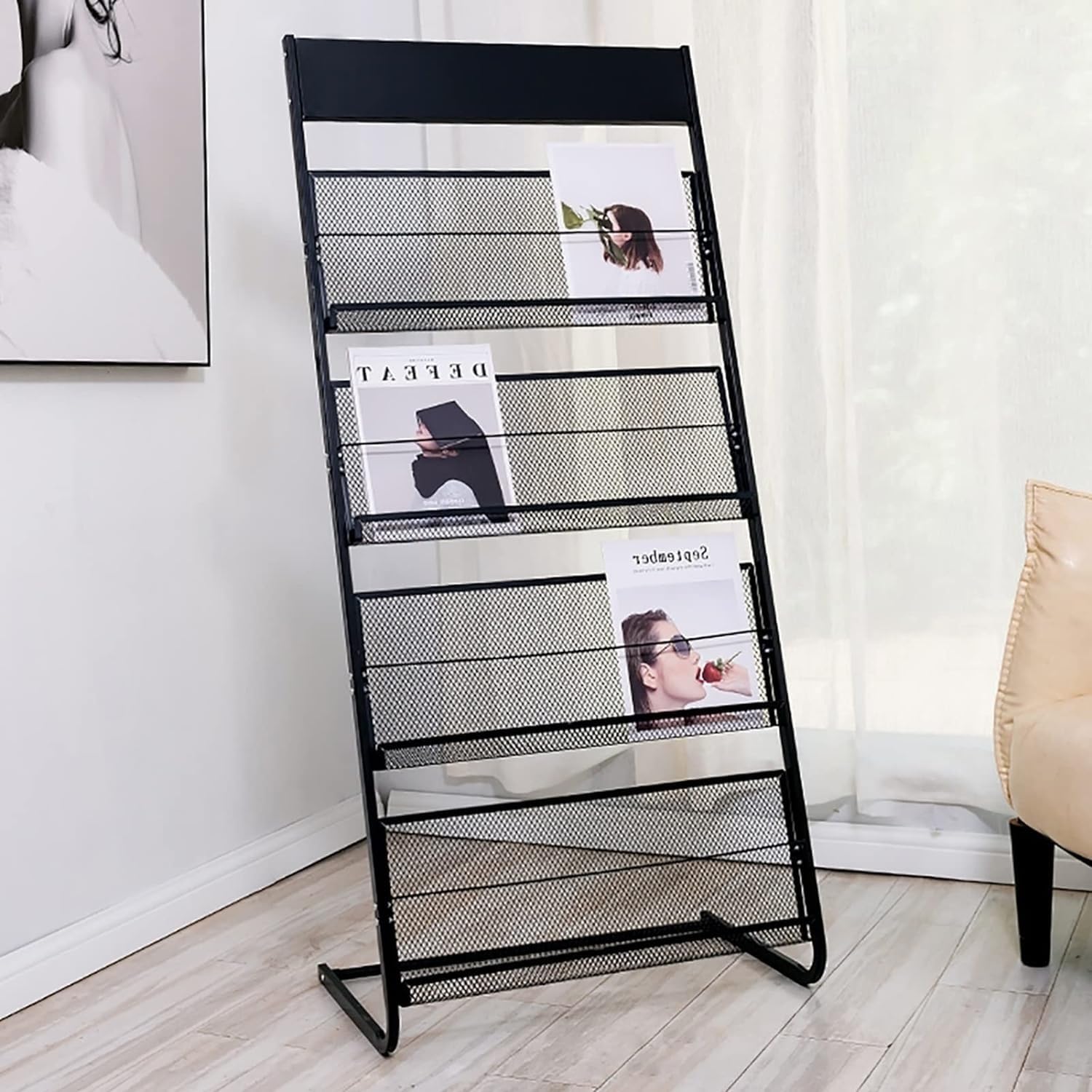 Jkjzsalj Floor Standing Magazine Rack Magazine Rack Floor Standing Magazine Holder Metal Brochure Holder For Waiting Room School Multi-Purpose Display Rack