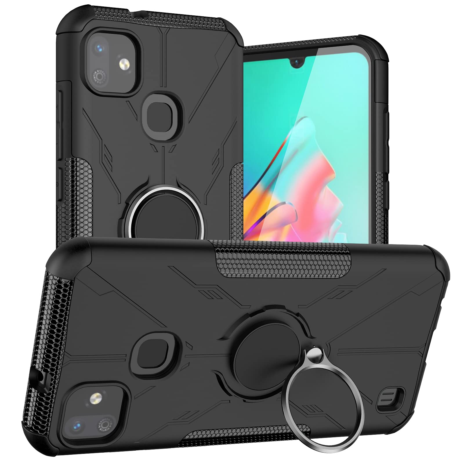 RanTuo Case for Infinix Smart HD 2021, TPU + PC Hybrid Armor 2 in 1, Scratch resistant, 360 Degree Rotating Ring Stand, Cover for Infinix Smart HD 2021.(Black)