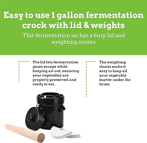 Miniatura 2 de Nourished Essentials Tarro de fermentación - Chucrut, Onggi, contenedores de kimchi - Cerámica fermentadora con tapa y pesos - Cerámica para vinagre