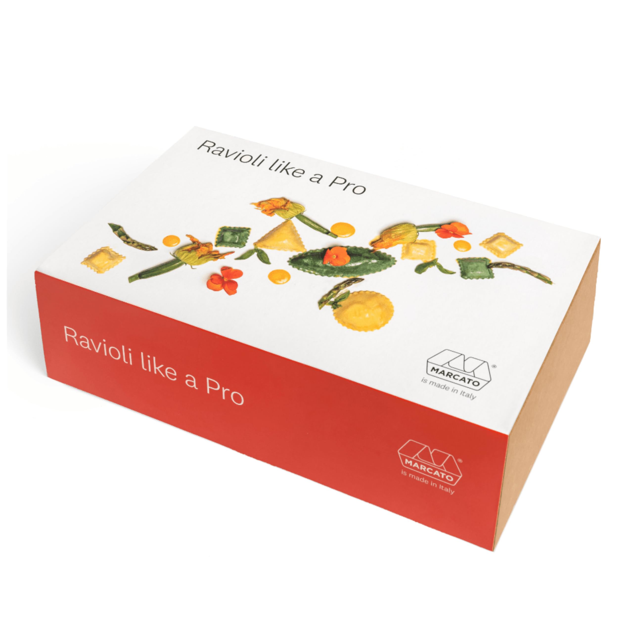 MARCATO Ravioli Set 7-teilig Nudelholz Ravioli-Form Stempel Schürze Kochbuch