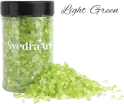 Miniatura 57 de Syedra - Juego de 3 piezas de vidrio triturado para manualidades, arte de resina, piezas de espejo de color triturado, 1 libra (amarillo)