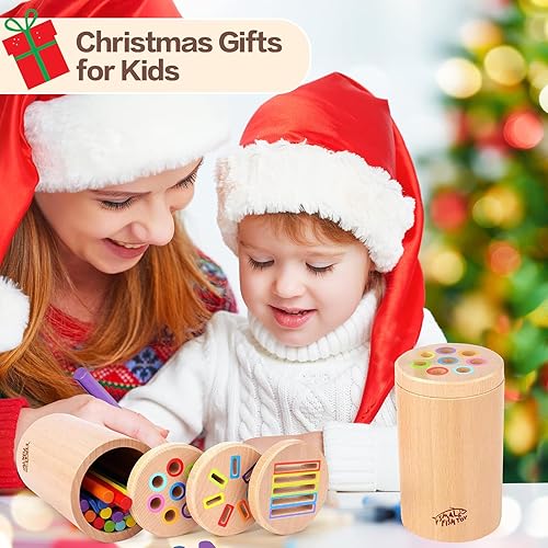 Miniatura 7 de Juguetes Montessori de madera para bebés y niños pequeños 3 en 1 Aprendizaje de habilidades motoras finas, juguetes sensoriales educativos de