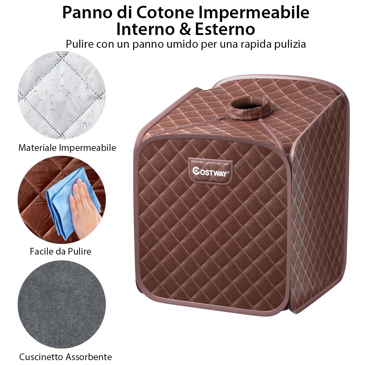 COSTWAY Cabina Sauna a Vapore, Sauna da Casa Portatile con Telecomando, 9 Livelli di Temperatura, Timer 99 Minuti e Sedia Pieghevole, Spa Personale per Casa (Caffè)
