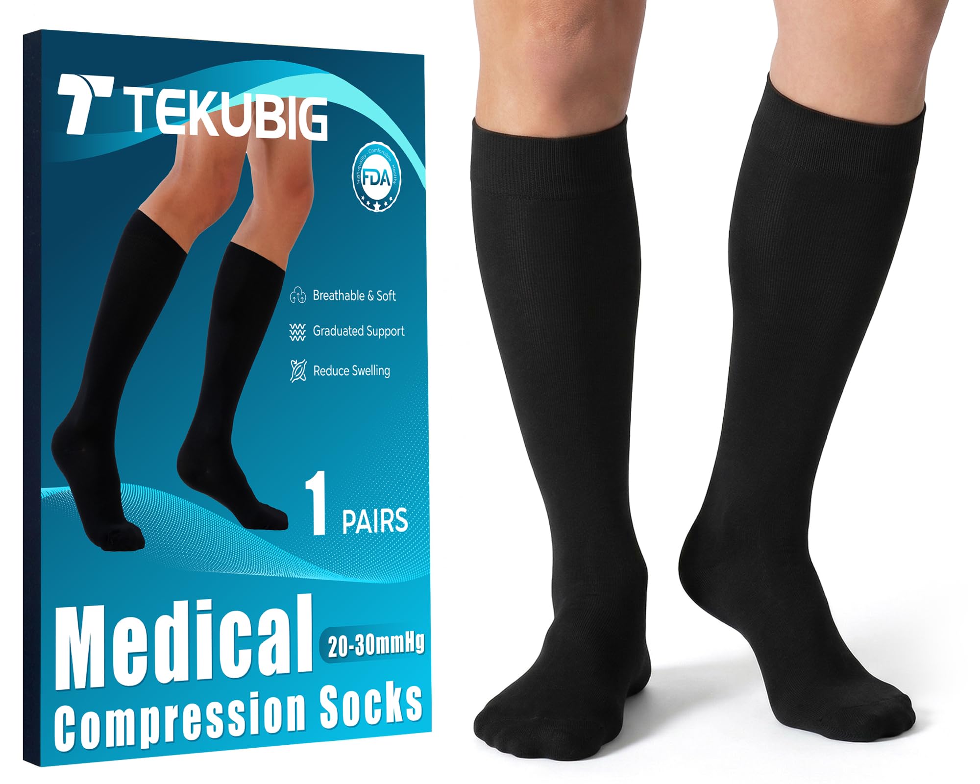 View 1 of Tekubig Compression Socks Knee High 20-30mmHg