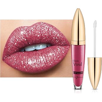 Glitter Lip Gloss Matt Liquid Lipstick with Diamond Sparkles 3D Pearlescent Lip Gloss Waterproof & Durable Highly Pigmented Shimmer Metallic Lips Moisturising Formula Silky Texture