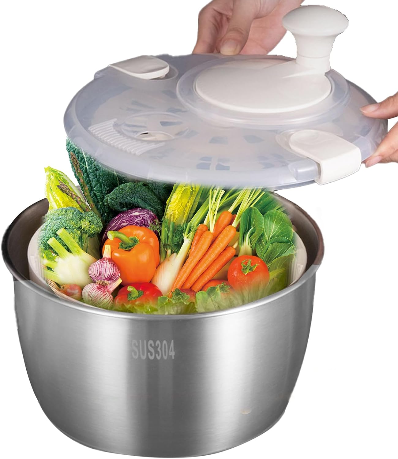 Lettuce Dryer Spinner | Salad Spinner Dryer Lettuce - Large Stainless Steel Veggie, Fruit with Rotating Handle, Kitchen Gadgets