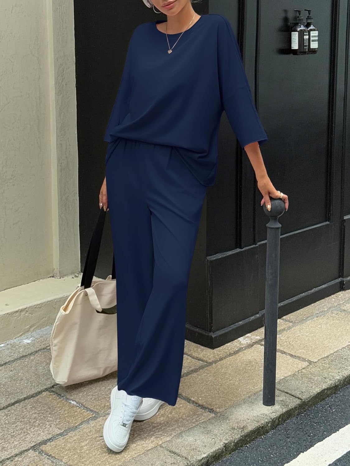 Fisoew Womens 2 Piece Lounge Sets Casual 3/4 Sleeve Tunic Tops Loose Wide Leg Pants Tracksuit Fall Travel Outfits - Image 7