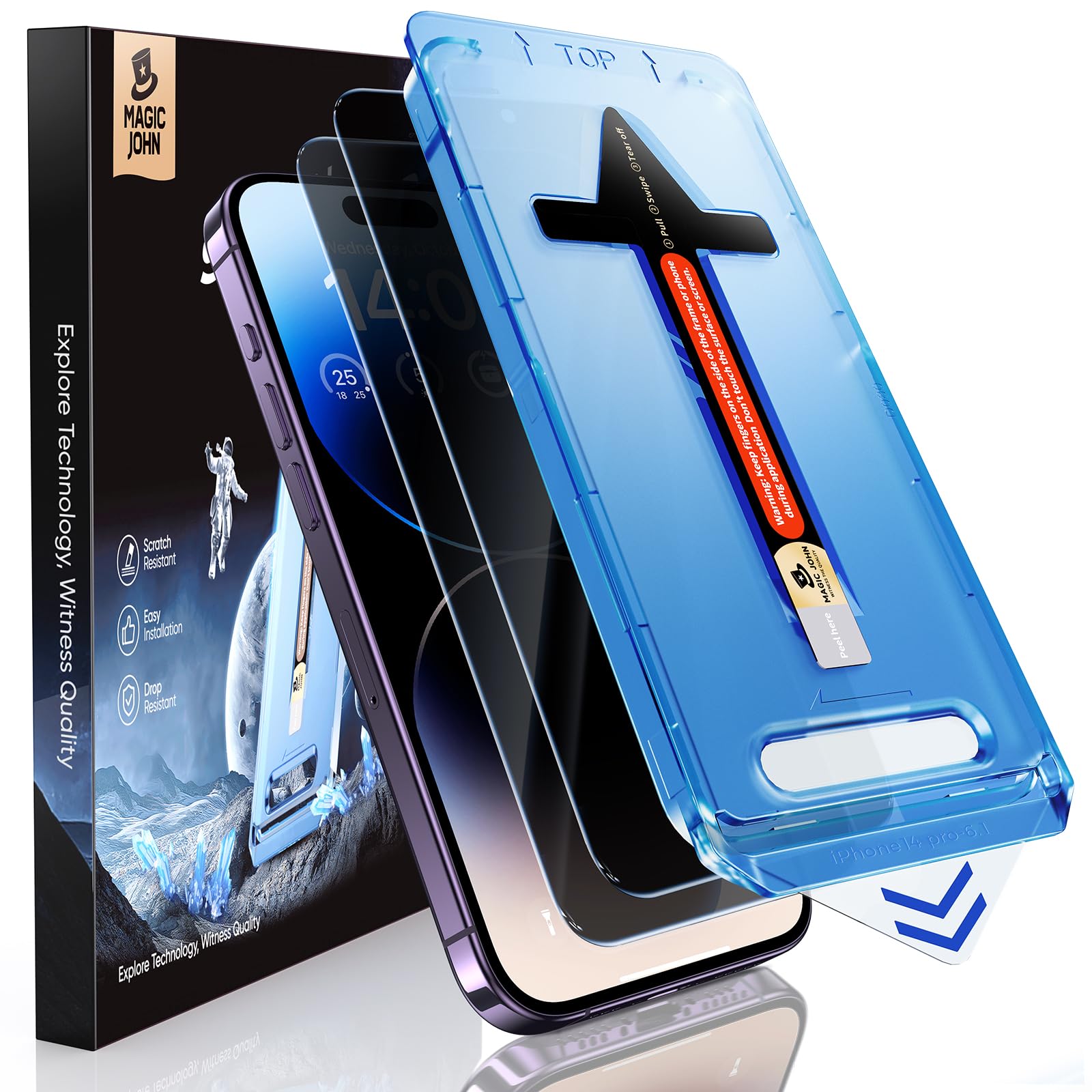 Photo 1 of MAGIC JOHN Privacy for iPhone 14 Pro Screen Protector, Easy Install
