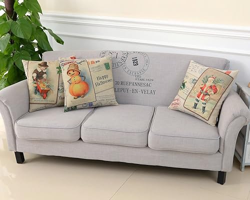 Miniatura 5 de TRENDIN Funda de almohada de lino de 18 x 18 pulgadas, diseño vintage de Papá Noel de Feliz Navidad (PL053TR)