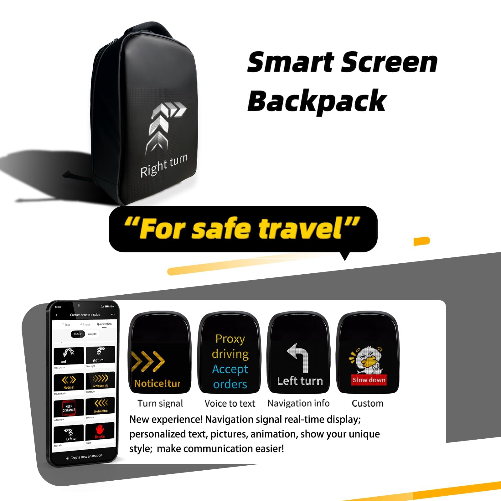 Mochila LED de alimentación USB para desplazamientos, pantalla de viaje, tela ergonómica, reflectante, espaciosa, interior impermeable, mochila LED para laptop, personalizable