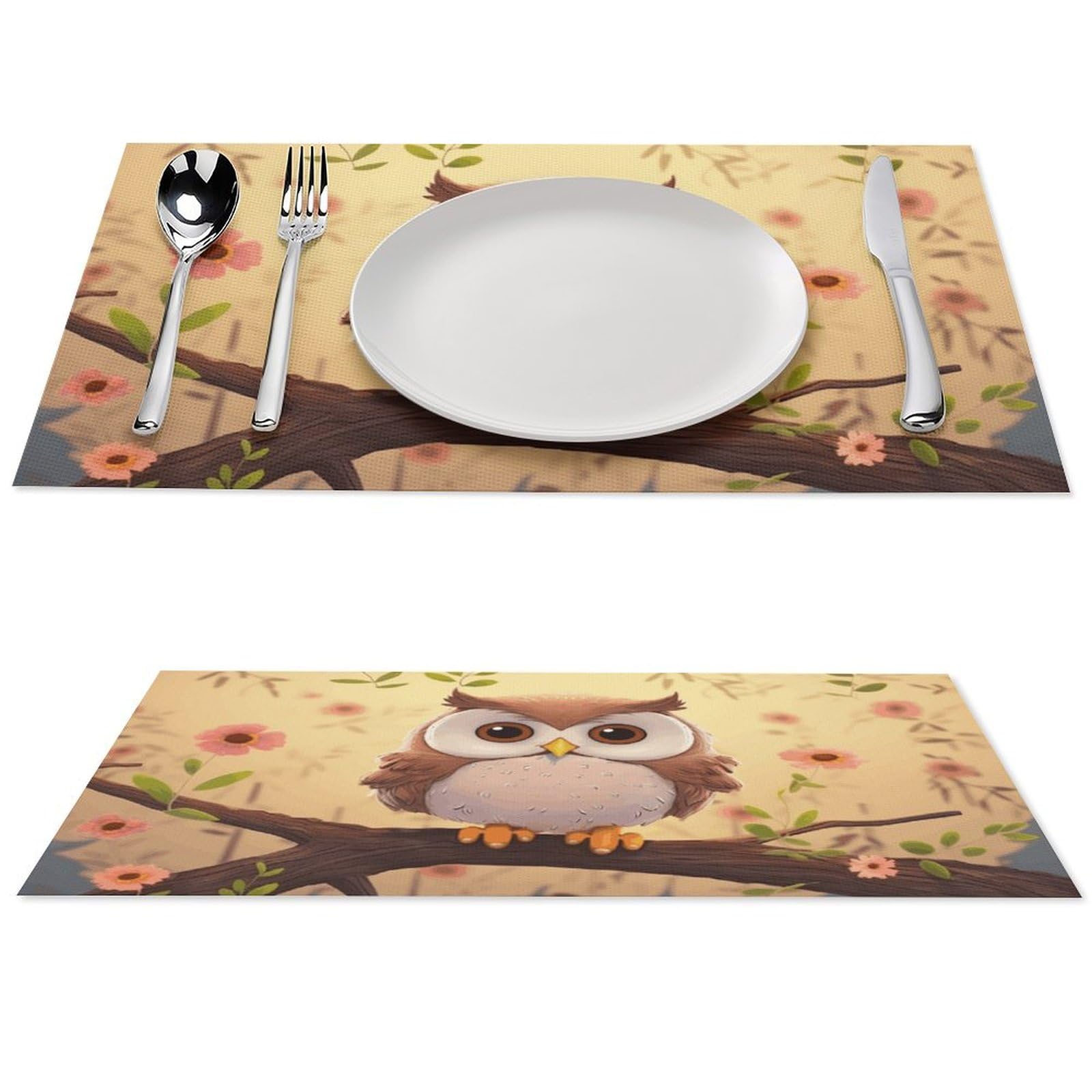 Sets de table en PVC lavables et antidérapants motif hibou résistant chaleur pour repas sereins