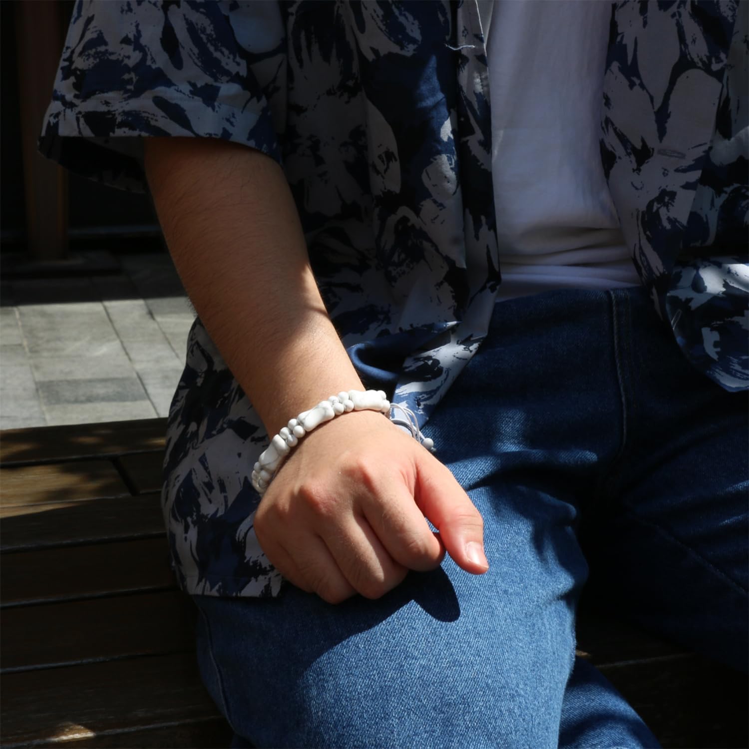 Protection Healing Stone Bracelets for Men, Unique Beads Bracelets Genuine Howlite Stone Beaded Bracelets for Men, Handmade Bracelet Energy Protection Crystal Gifts for Father Son - Image 3