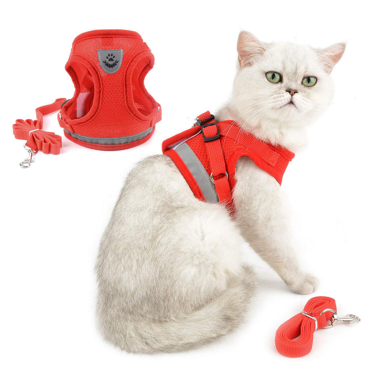 Kattsele Och Blyuppsu00e4ttning, Flyktsu00e4ker Justerbar Vu00e4st Inget Drag Reflekterande Promenadjackor Andningsbara Liten Hund Gu00e5 I Sele Mjukt Nu00e4t Vadderad Fu00f6r Pojke Flicka Valp Kattunge Ru00f6d L