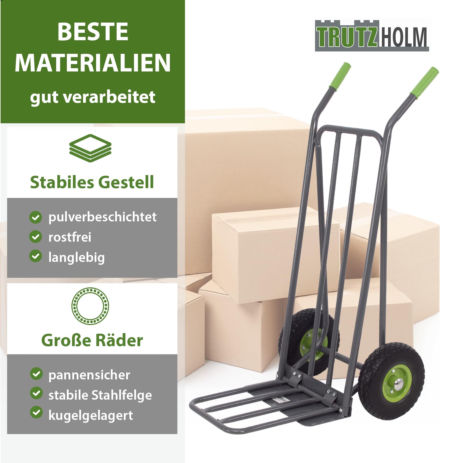 TRUTZHOLM Paketkarre mit extra Ladefläche 42 cm Traglast 250 kg Stahlrahmen klappbar Sackkarre Stapelkarre