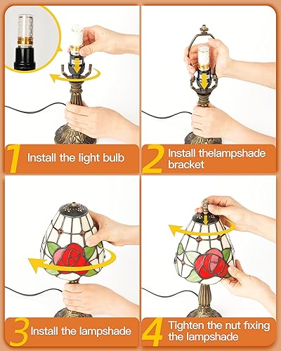 Miniatura 7 de Lámpara de mesa pequeña estilo Tiffany, lámpara antigua de 6 pulgadas, lámpara de noche de mesa de noche de escritorio para dormitorio, sala de