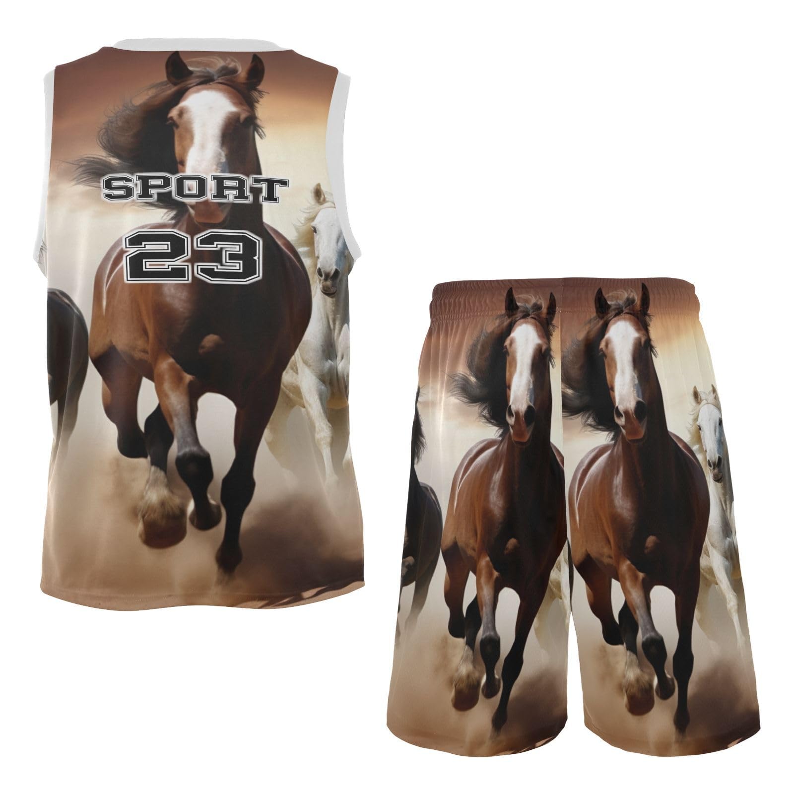 FLildon Running Horses Boys Basketball Jersey Set Tank Top Shorts Tracksuit Sport Training Suit for Kids, XXL