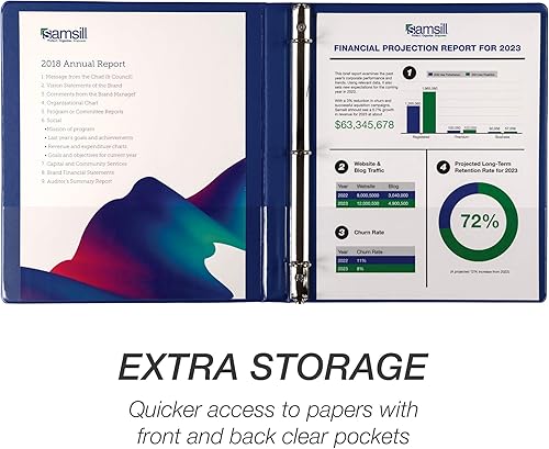 Vista 144 de Samsill (MP128587) - Carpeta de 3 anillos redondos de 3 pulgadas, fabricada en los EE. UU., con cubierta transparente personalizable para insertos