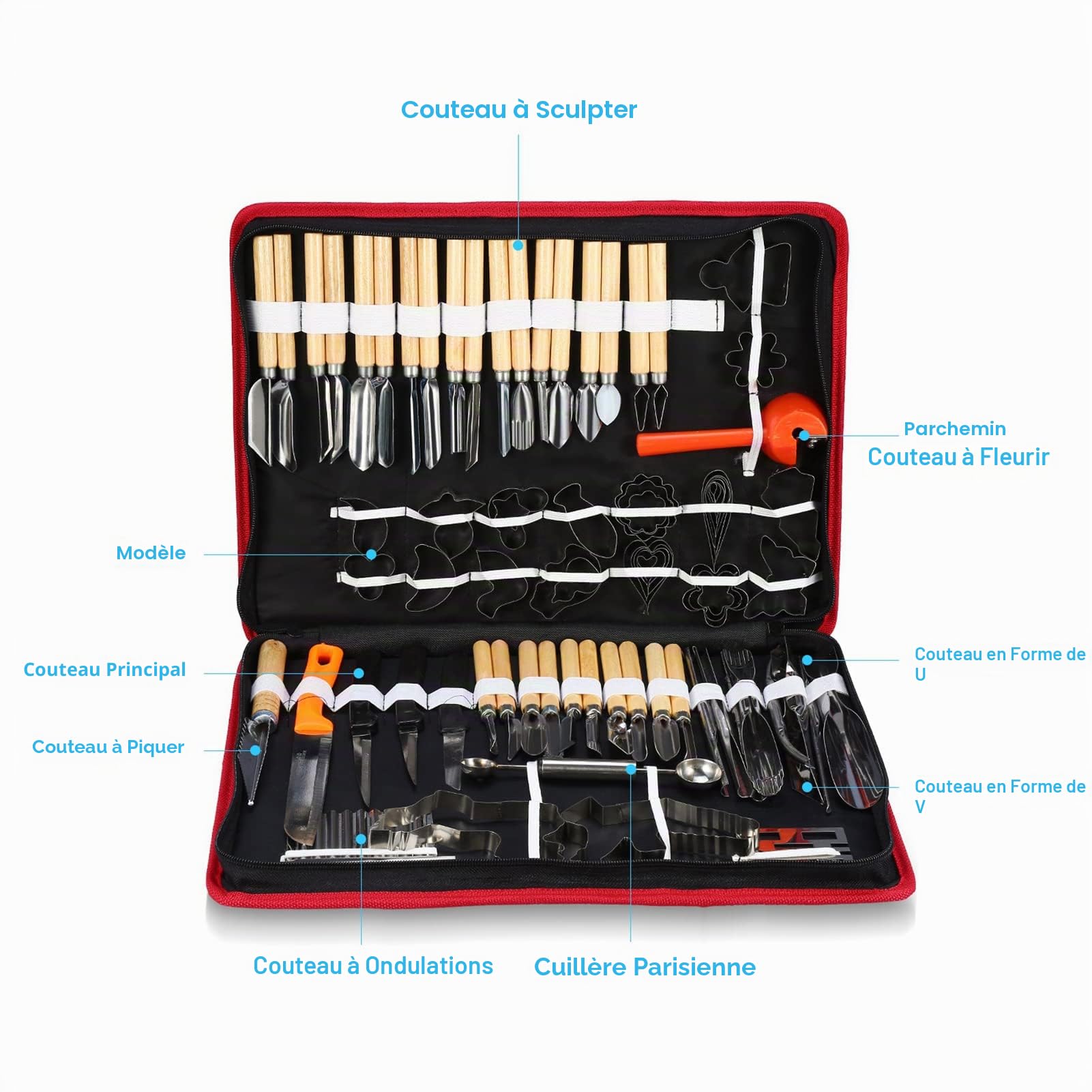 mumisuto Outil de Sculpture de Cuisine, 80 Pièces de Couteaux de Sculpture portable, Ensemble D'Outils D'éPluchage de Sculpture Culinaire Kit de Sculpture et Découpe pour Fruits et Légumes,