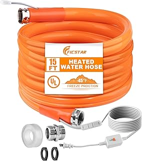 15FT Heated Hose for RV, Heated Drinking Water Hose with Freeze Protection to -45°F, 5/8" I.D. with 3/4" GHT Adapter, Lead and BPA Free,No Odor