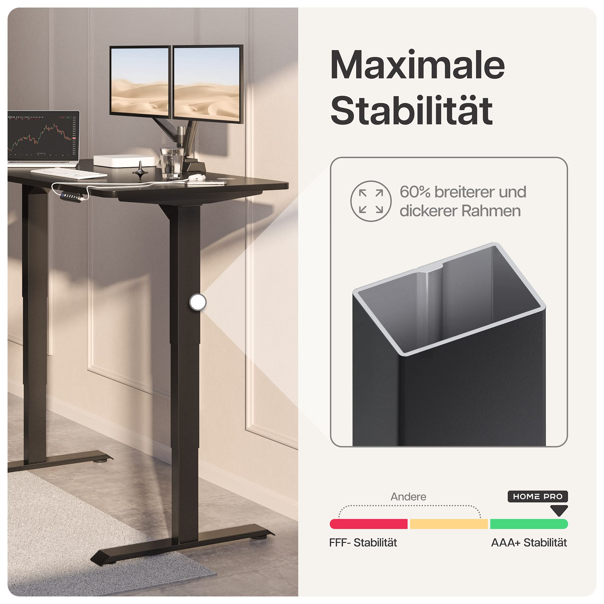 Desktronic HomePro Höhenverstellbarer Schreibtisch Gestell - Schreibtisch Höhenverstellbar Elektrisch mit Flüsterleisem Dual-Motor & Touchscreen - Hohe Tragfähigkeit - Stehtisch