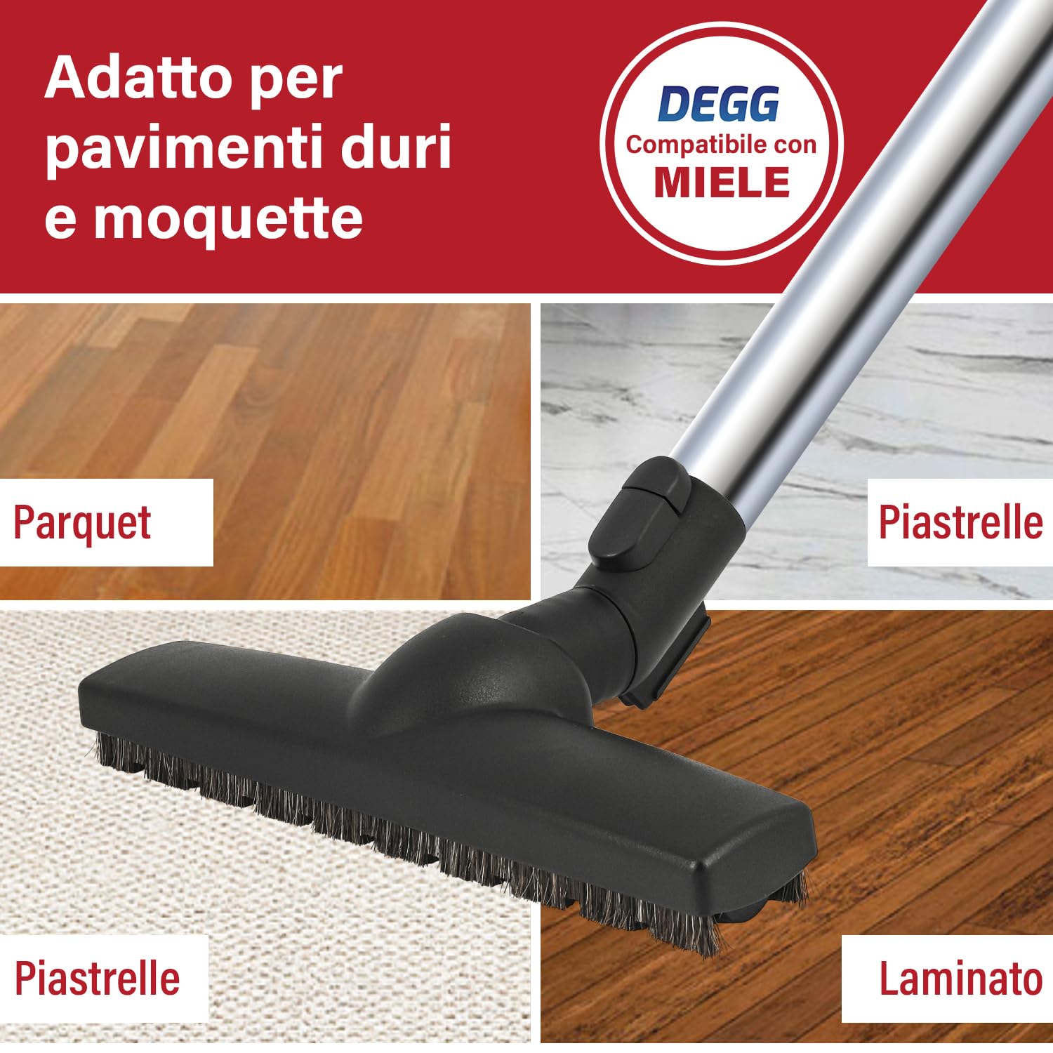 DEGG Bocchetta, Compatibili con Aspirapolvere Miele, Spazzola Parquet, 35 mm, Bocchetta per Pavimenti Compatibile con il Sistema a Clic dell'Aspirapolvere Miele